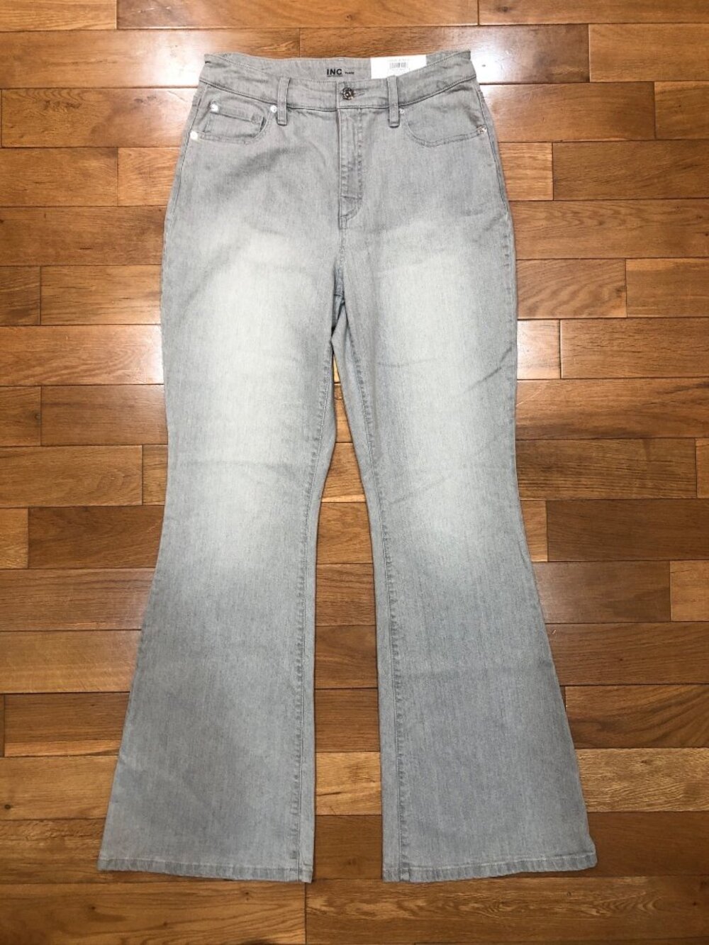 NWT International Concepts High Rise Flare Gray Jeans Contemporary Minimalist 10